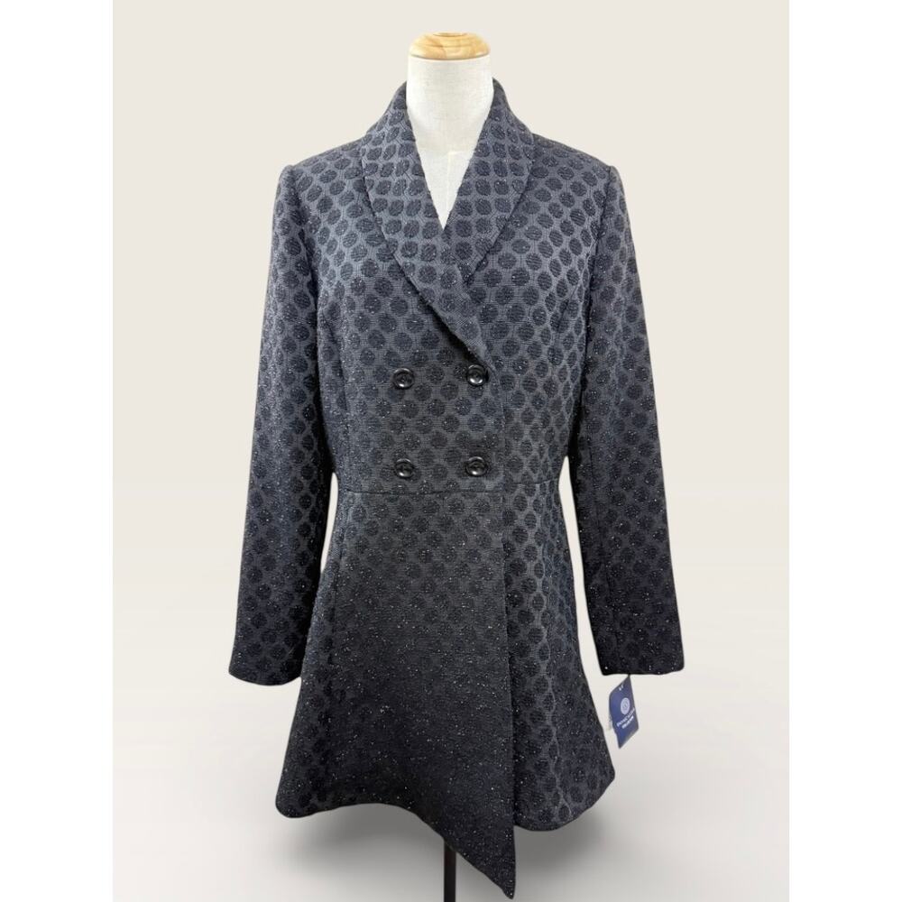 Doncaster Collection Textured Dot Shimmer, Double Breasted Overcoat, Size 10